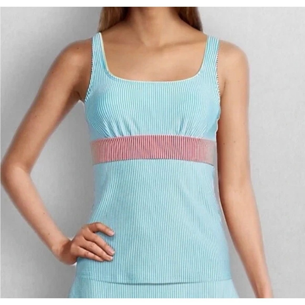 Lands' End Women's Striped Tankini Underwire Swim Top Sz 12L Tall Seersucker